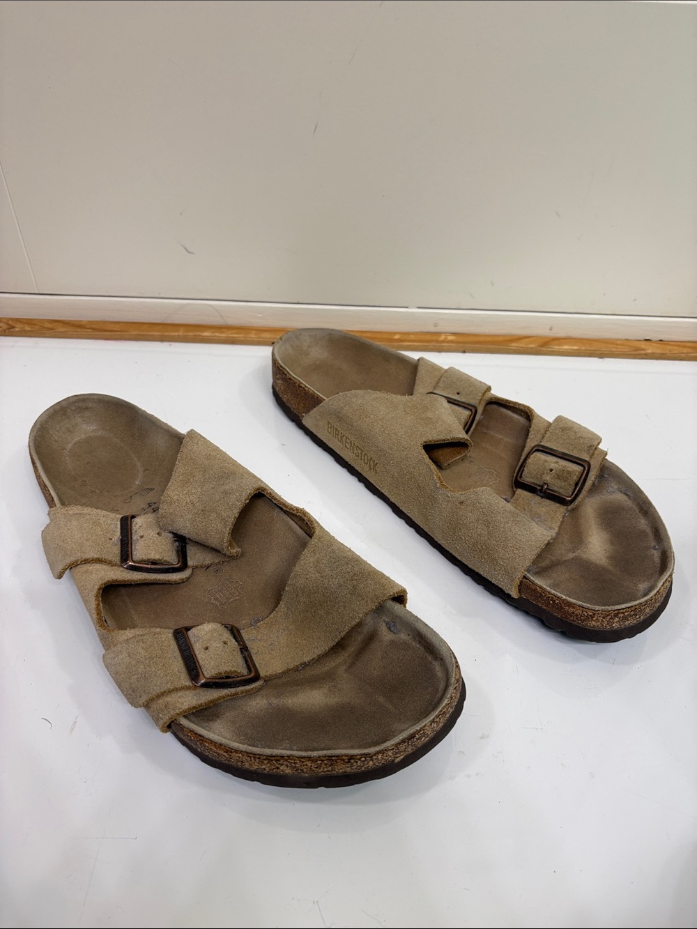 Birkenstock Men's Double-Buckle Suede Sandals in Beige